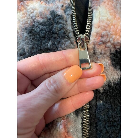 Tie-Dye Sherpa Fleece Jacket 1X By Love + Joy Coral Black Gold Tone Zipper - Picture 5 of 10